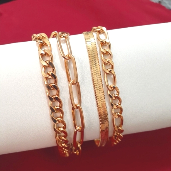 +3🛍NW Gold Chain Bracelet Set J - Picture 2 of 4